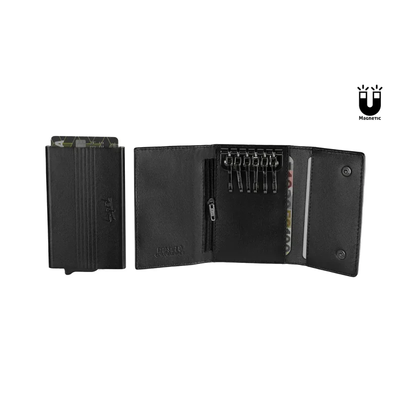 Porta-Cartões em Pele e Alumínio Anti-RFID com Porta-moedas - Image 2