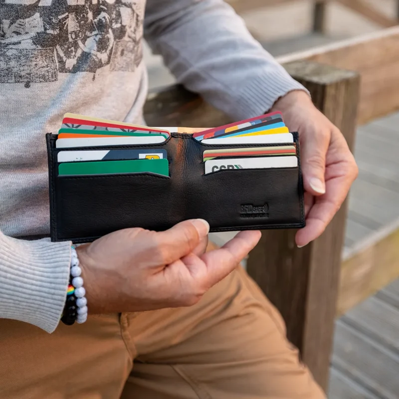 Carteira em Pele com Porta-Moedas Secreto e Anti-RFID